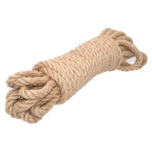 Thick beige natural-fiber rope tightly coiled into a compact bundle.