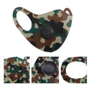CSYRFMDF-CAMOWOOD - Computech-Solutions Camouflage-pattern reusable face mask with a round exhalation valve and ear loops.