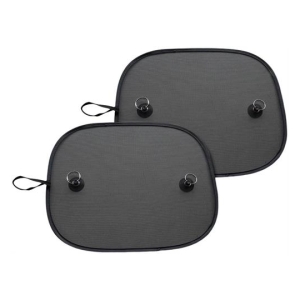 CSYT2055 - Computech-Solutions Pair of gray car window sun shades with four suction cups for mounting on the window surface.