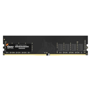 DDR4 RAM stick with DATO branding on a black PCB, gold edge connector, and multiple memory chips visible; Made in Taiwan label on the left.