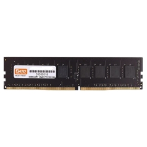 Black computer RAM memory module with gold edge connectors and a white label sticker (DIMM) for PCs