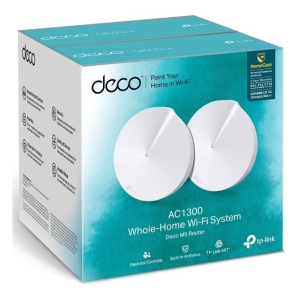 Box for Deco AC1300 Whole-Home Wi-Fi System with two white circular nodes shown on the front.