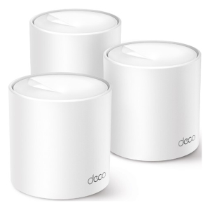 Three white glossy cylindrical canisters with rounded lids arranged in a cluster; visible 'daco' logo on their sides.