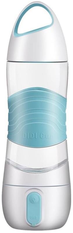 DIDICUP-BLUE - Computech-Solutions USB-rechargeable portable water bottle with a transparent chamber and light-blue silicone grip, loop handle on top