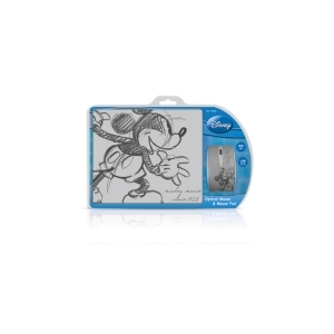 Blue Disney packaging featuring a sketch of Mickey Mouse beside a small handheld media player on the right.