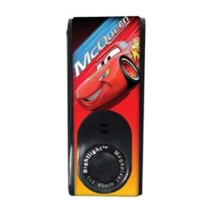 Lightning McQueen USB flash drive with red car design and black circular cap, shown with yellow accents.