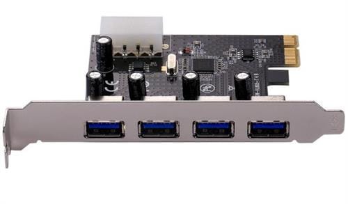 E0005 - Computech-Solutions PCIe USB 3.0 expansion card with four rear USB-A ports on a metal bracket with blue USB connectors
