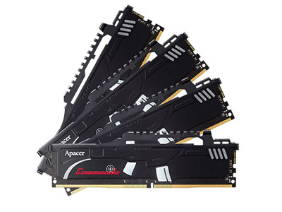 EK16GAWKFAK4 - Computech-Solutions Four black DDR RAM modules arranged in a fan, with Apacer branding visible.
