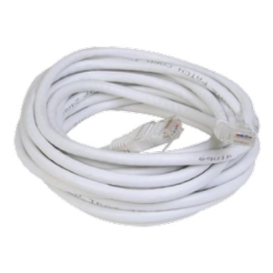 Coiled white Ethernet/network cable with RJ-45 connectors visible