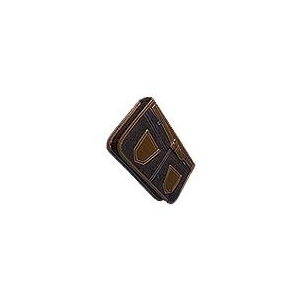 Brown leather wallet with visible stitching and two card slots, angled diagonally.