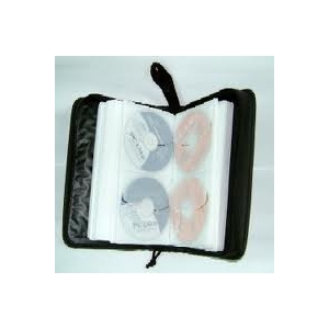 Open booklet in a black zipper case, pages showing blue and peach circular color swatches.