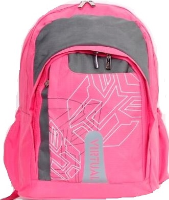 ETB8996PK - Computech-Solutions Pink backpack with gray accents featuring multiple zip pockets and a geometric front panel design. Suitable for kids or school use.