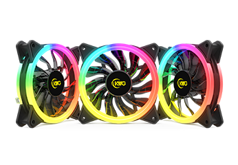GEMINIM11203R - Computech-Solutions Three RGB-lit computer case fans arranged in a row, displaying rainbow colors.