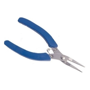 Blue-handled needle-nose pliers with long, pointed jaws