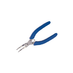 Blue-handled diagonal cutting pliers. Reaches into tight spaces for cutting wire.