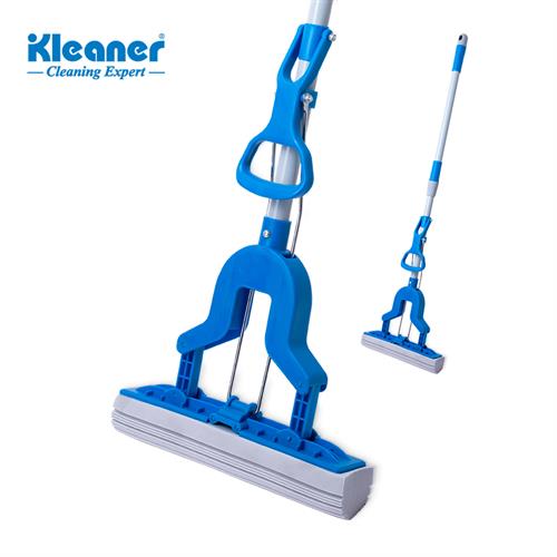 GSA004 - Computech-Solutions Blue adjustable mop with wide microfiber head and long handle, Kleaner Cleaning Expert logo visible in corner.