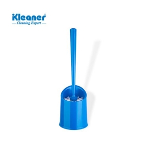Blue toilet brush in a blue holder, with Kleaner Cleaning Expert logo in the corner on a white background.