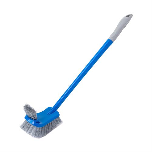 GSD006 - Computech-Solutions Blue plastic scrub brush with gray bristles and a long blue handle for cleaning surfaces and tiles.