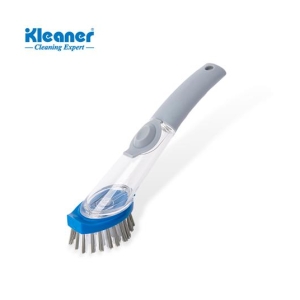 Kleaner cleaning brush with gray ergonomic handle and blue base, used for scrubbing surfaces (brand logo shown).