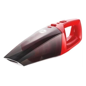 Red and black handheld vacuum cleaner for quick spot cleaning.