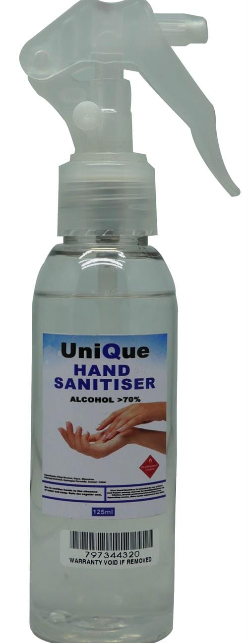 HANDS125ML - Computech-Solutions Spray bottle of UniQue hand sanitiser (125 ml) with trigger nozzleata.