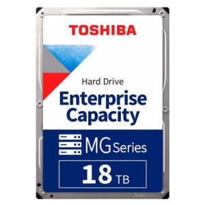 Toshiba Enterprise Capacity MG Series 18 TB hard drive label showing the capacity and branding.