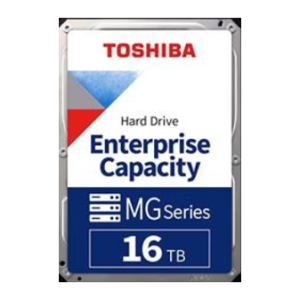 Toshiba Enterprise Capacity MG Series hard drive label showing 16 TB storage.