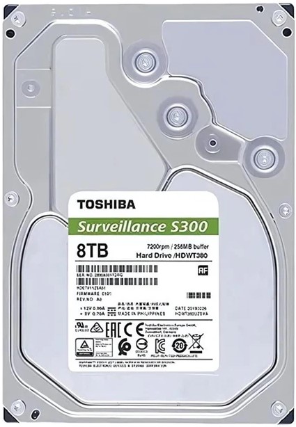 HDET02LZSA51F - Computech-Solutions Toshiba Surveillance S300 8TB internal hard drive, label shows 7200 rpm and 256 MB cache.