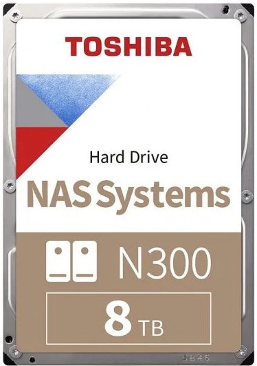 HDWG780EZSTAU - Computech-Solutions Toshiba N300 NAS hard drive, 8 TB, white label with red Toshiba logo and beige lower panel.