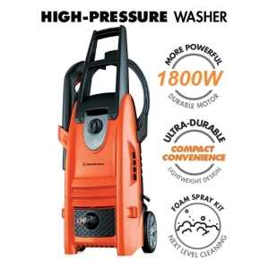 HPW200 - Computech-Solutions Orange high-pressure washer with black top handle and wheels; 1800W motor and foam spray kit included.