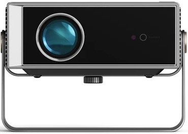 HTPNEOH80 - Computech-Solutions Compact vintage portable projector with a large lens on the left and a metallic frame on a stand.