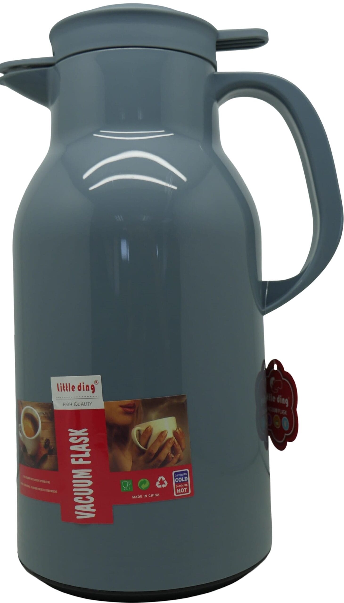 HXA3173GRY ComputechSolutions Blue vacuum flask with a spout and curved handle, labeled 'Vacuum Flask'.