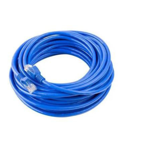 Coiled blue Ethernet network cable (RJ-45 patch cable).