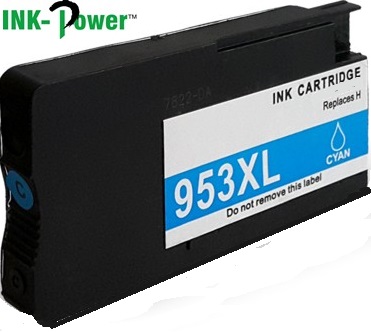 IP953XLC - Computech-Solutions Black printer ink cartridge labeled 953XL cyan with a cyan color stripe
