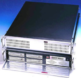 IPC2015L-BK - Computech-Solutions Front view of a metal rack‑mount server chassis with two hot-swappable drive bays and a ventilation grille.