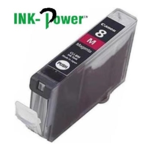Canon 8 Magenta ink cartridge for printers, labeled M, with transparent body and pink-magenta tag on top (INK-Power watermark visible).