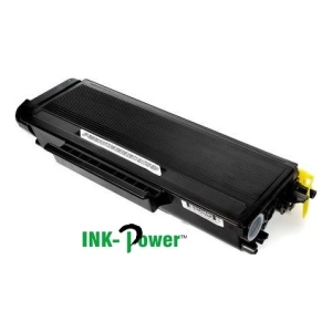 Black printer toner cartridge with yellow end cap and Ink-Power branding on the side.