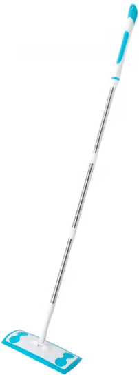 K19006 - Computech-Solutions Blue and white spray mop with a long silver handle and flat rectangular cleaning head for floors.