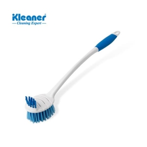 Scrub brush with blue bristles and a white curved handle, branded Kleaner Cleaning Expert in the corner.