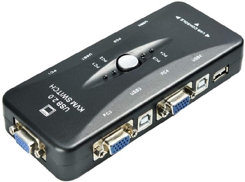 KVM-41UA - Computech-Solutions USB 2.0 4-port KVM switch with four VGA video ports and a USB hub on the side
