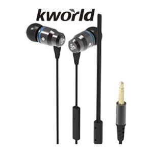 KWorld branded wired in-ear headphones with a 3.5mm audio jack and inline controls.