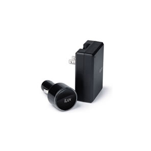 iLuv magnetic phone mount with USB car charger (two-piece kit).