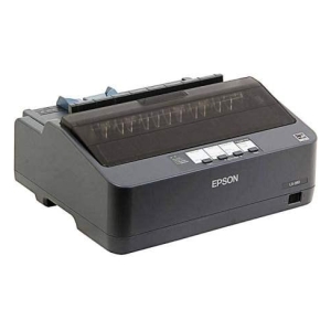 Epson dot-matrix printer with a top paper feed and front control buttons.