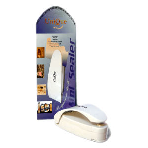 MS001 - Computech-Solutions Boxed heel sealer product with a white handheld applicator, labeled 'UniQue' and 'Heel Sealer' for sealing designer heels.