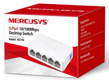 MS105 ComputechSolutions Mercusys MS105 5-port Ethernet switch in red packaging on a white box design