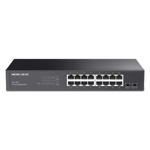 Mercusys 16-port gigabit Ethernet switch with RJ-45 ports and front LEDs.