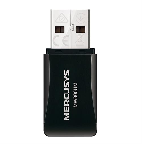 MW300UM - Computech-Solutions Mercusys MW300UM USB wireless adapter dongle, black body with white USB plug