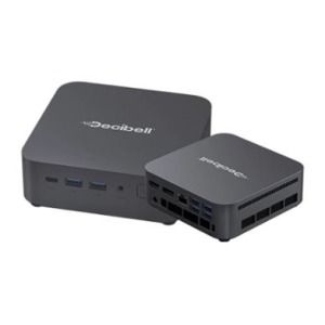 Two black USB-C docking hubs with multiple USB-A ports and subtle vents, branded devices on a white background used as computer accessories.