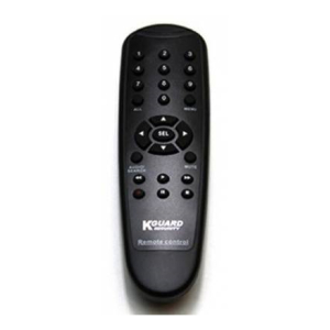 Black handheld remote control with a circular navigation pad and many buttons, including a center 'SELECT' button, on a dark surface.