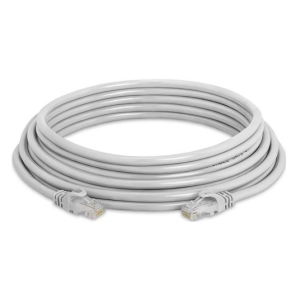 Coiled gray Ethernet cable with RJ-45 connectors on a white background.